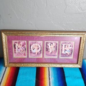 Vintage Home Interiors Wall Decor 8" Tall x 17" LOVE  Angels & Flowers